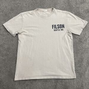 CC Filson Co Shirt Mens Size XS Beige Seattle Washington Made In USA Distressed